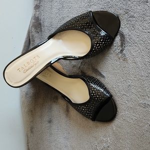 Talbots, Women's, Sz 71/2, Mule Pumps Wedge Heels Slip on, Black Patent Leather